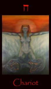 Tarot Chariot major arcana tarot card. Sun in Cancer, Original fine art oil painting, symbolism, mytholoty, divination, impressionism