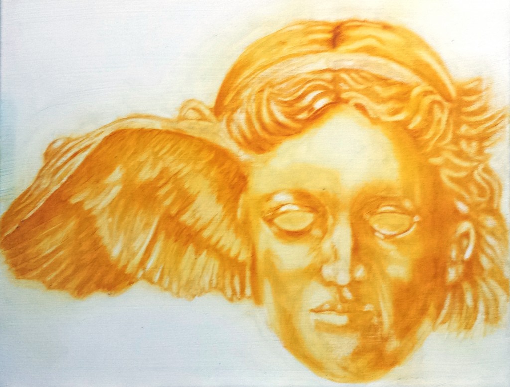 Hypnos, Greek God of Sleep and Dreams.. Painting is based on an ancient bronze head in the British Museum London